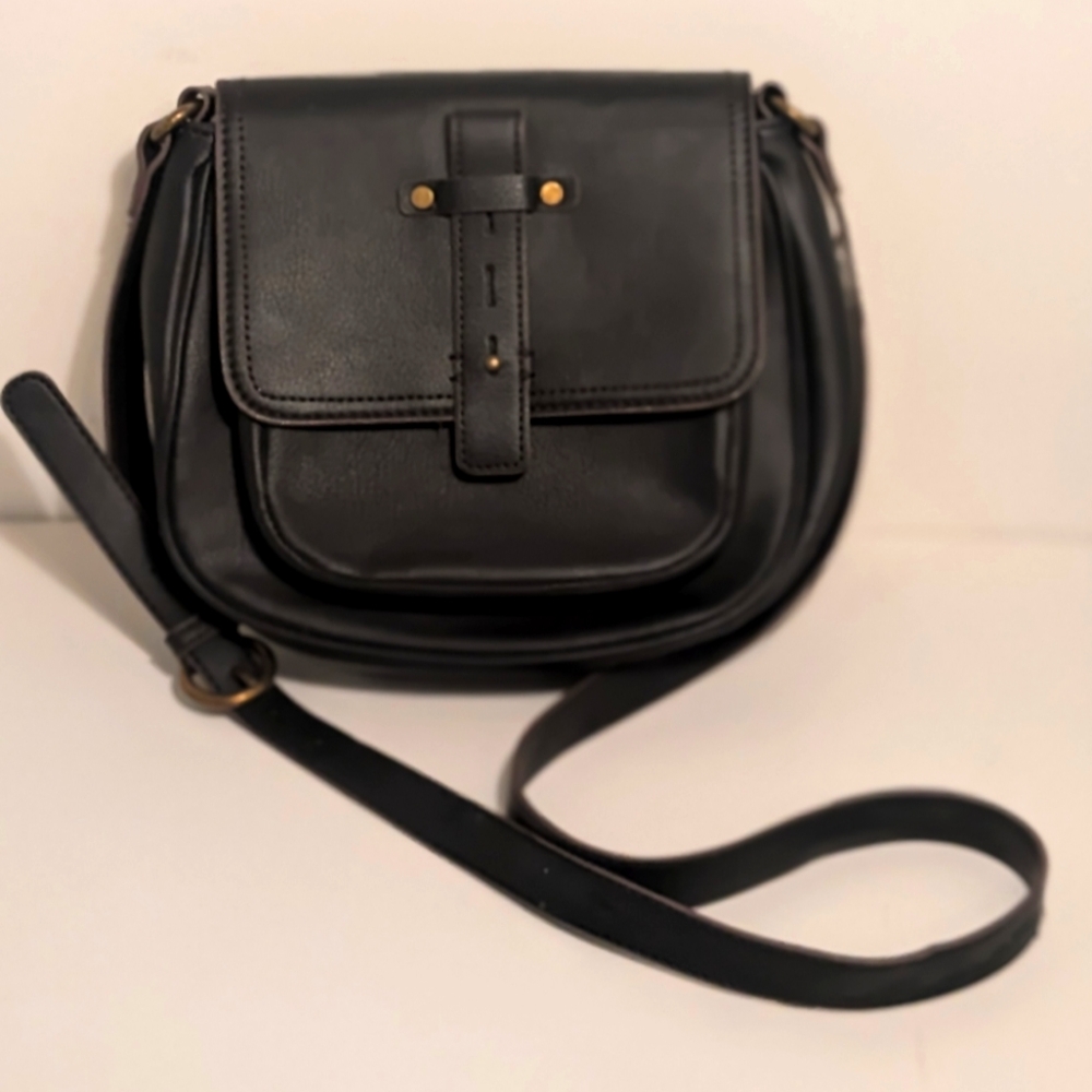 A.N.A. Black Leather Crossbody Purse Bag